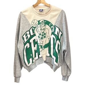 Vintage NBA Game Boston Celtics Graphic Sweatshirt Grey Cream Green Mens Small